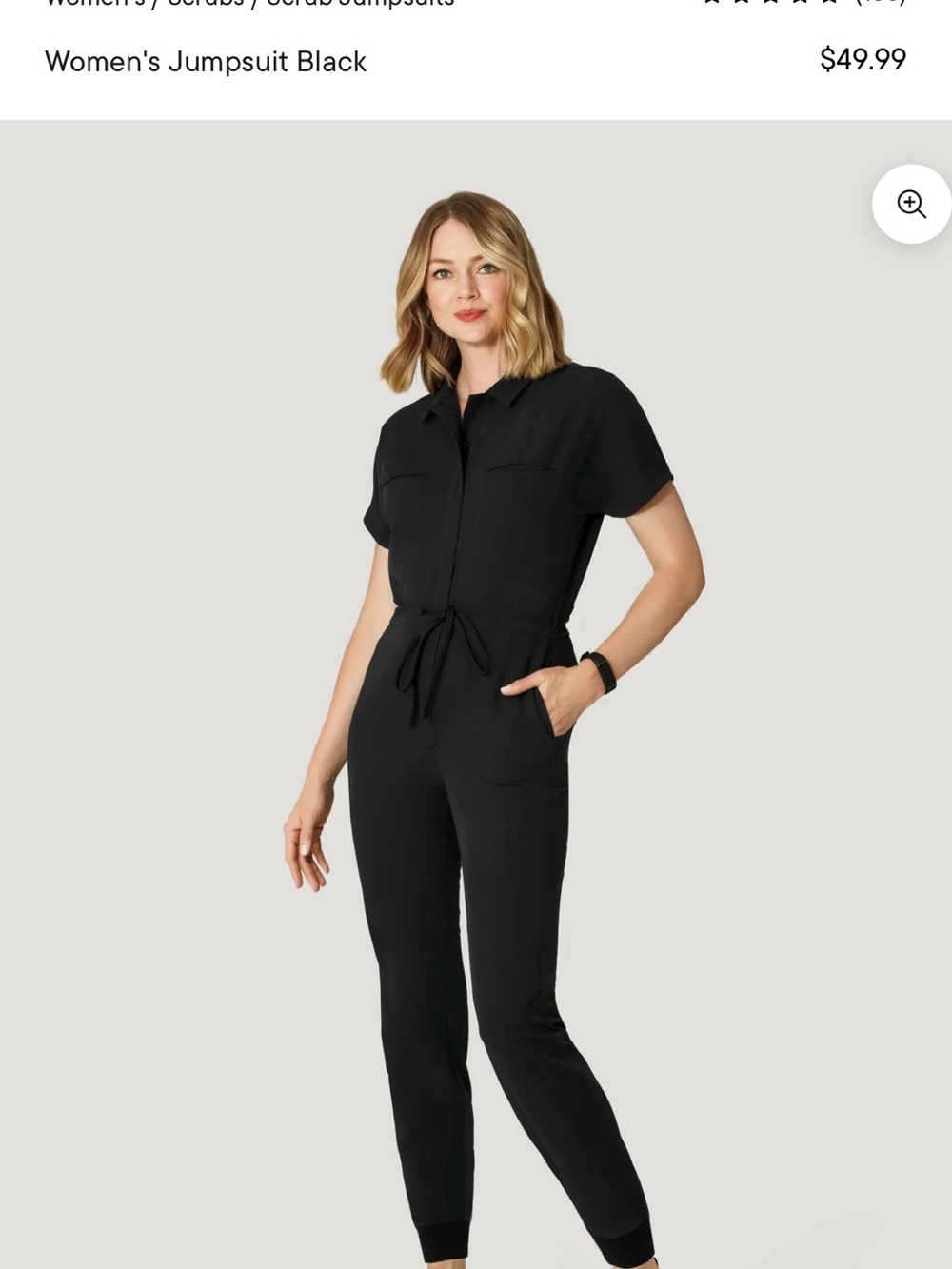 Black Short-Sleeve Utility Jumpsuit with Drawstring Waist